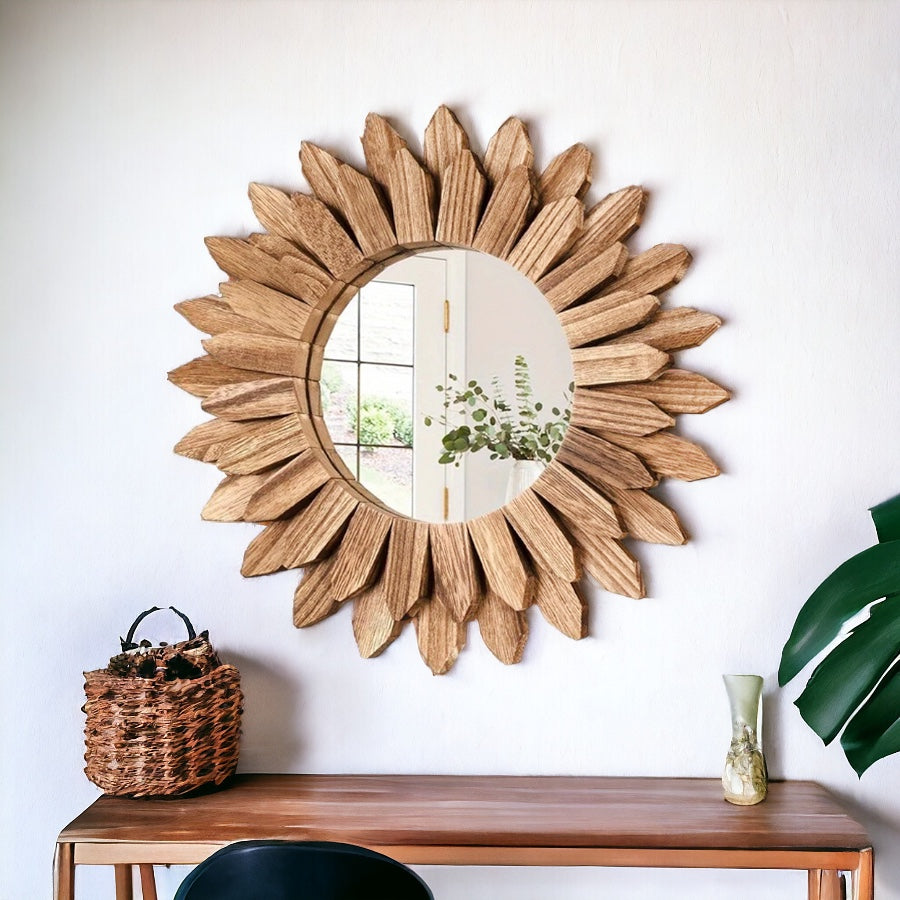 Hazel Rustic Charm Wood Hanging Mirror