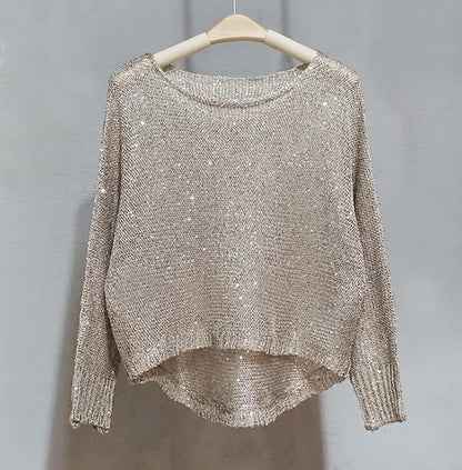 GlitzGlam Sequin Pullover Crop Knit Top