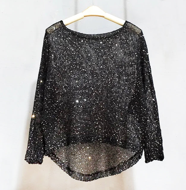 GlitzGlam Sequin Pullover Crop Knit Top