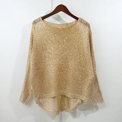 GlitzGlam Sequin Pullover Crop Knit Top