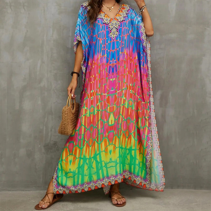 Sunset Hues Printed Kaftan Long Maxi Dress