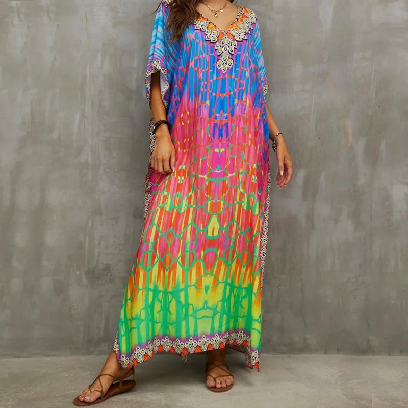 Sunset Hues Printed Kaftan Long Maxi Dress