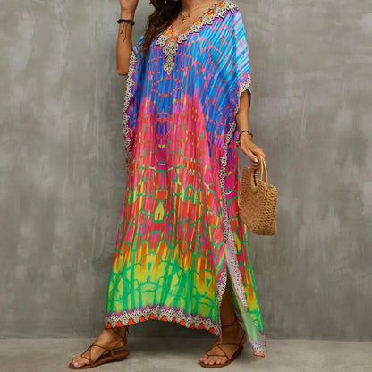 Sunset Hues Printed Kaftan Long Maxi Dress