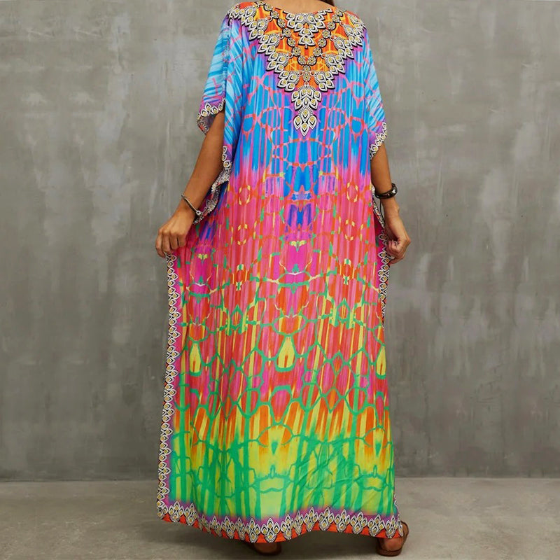 Sunset Hues Printed Kaftan Long Maxi Dress