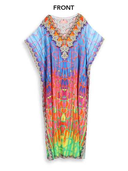 Sunset Hues Printed Kaftan Long Maxi Dress