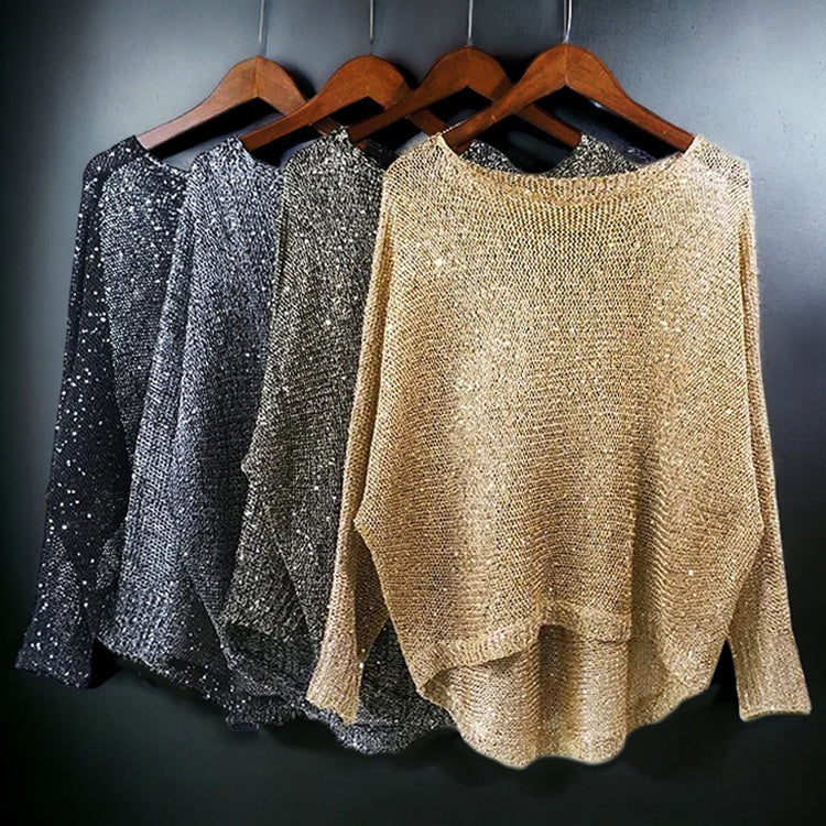 GlitzGlam Sequin Pullover Crop Knit Top