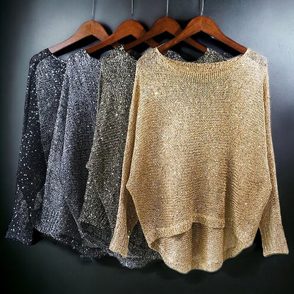 GlitzGlam Sequin Pullover Crop Knit Top