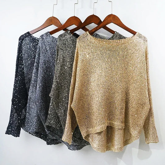 GlitzGlam Sequin Pullover Crop Knit Top