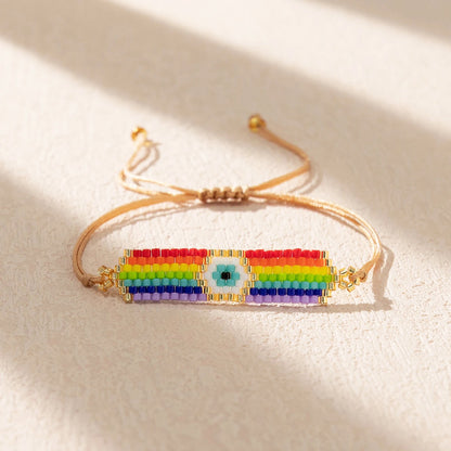 Bohemian Evil Eye Rainbow Beaded Bracelet