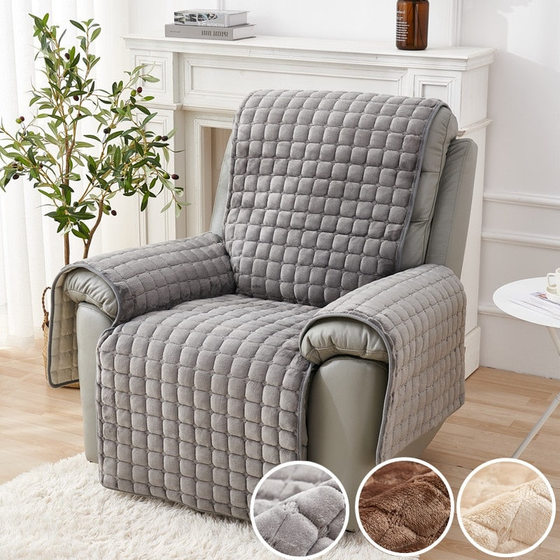 3 COLORS / Block Fleece Quilted Armchair Recliner Cover Couch Protector Sofa Throw For Couches Sectional Slipcover